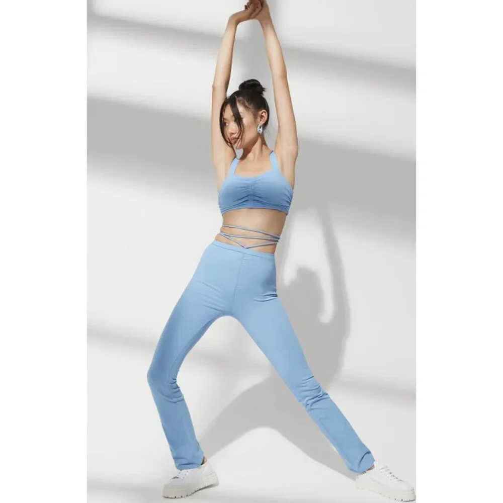 Alo Airbrush High-Waist Cinch Flare Legging Tile Blue Tie-Up Corset Lace Hi-Rise